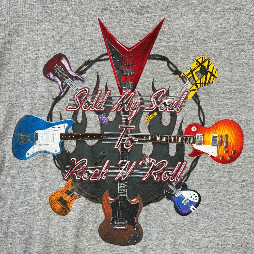 Vintage Sold My Soul To Rock & Roll Graphic T Shirt Men's XL Gray Punk Y2K